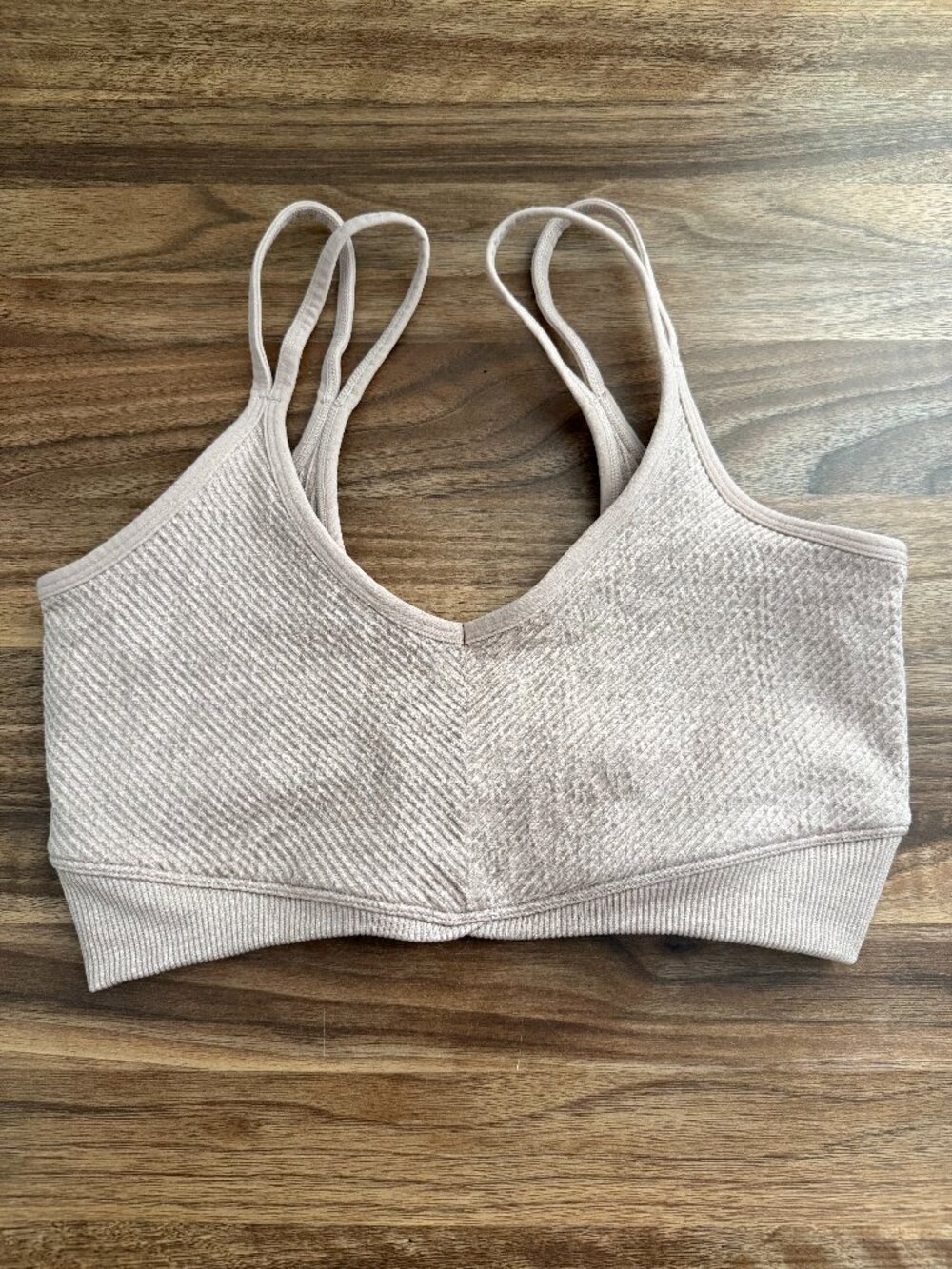 Buffbunny Collection Ribbed V Neck Double Strap Sports Bra M Mauve Pink NWOT